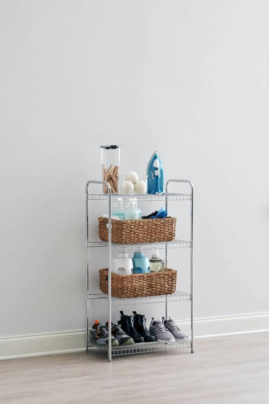 Rubbermaid 3-Tier White Metal Storage Cart with Wheels, Adjustable Wire Shelves for Kitchen, Office, Bedroom, and Laundry Organization