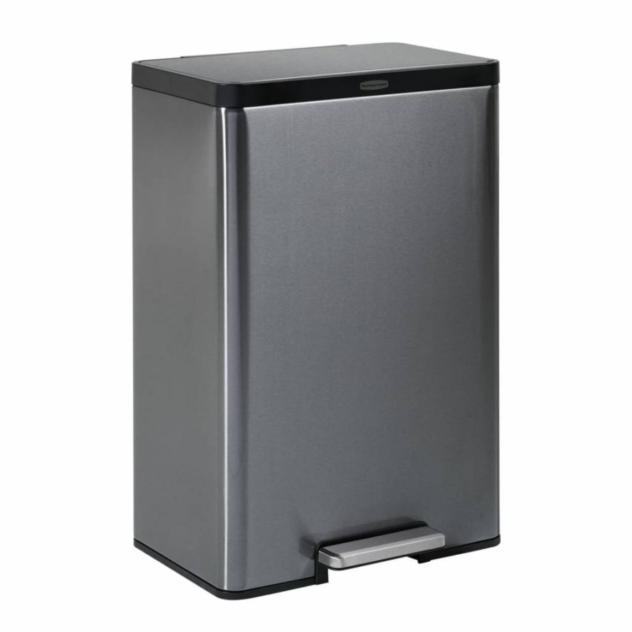Rubbermaid Elite 12 Gallon Stainless Steel Step-On Trash Can for Kitchen, Home, Office - Charcoal Waste Bin
