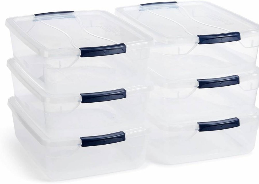 Rubbermaid CleverStore 32 Qt Stackable Plastic Storage Bins, 6-Pack with Clear Latching Lids for Home, Closet & Laundry Organization – Durable Visible Containers