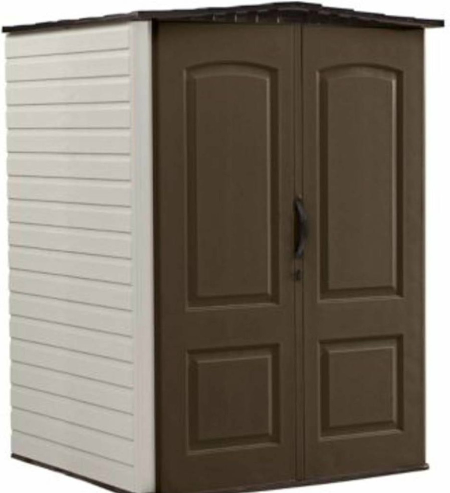 Rubbermaid 5x6 Ft Brown Outdoor Storage Shed - Weather-Resistant Vertical Design for Garden Tools, Lawn Mower, Bike, and Pool Supplies Organization