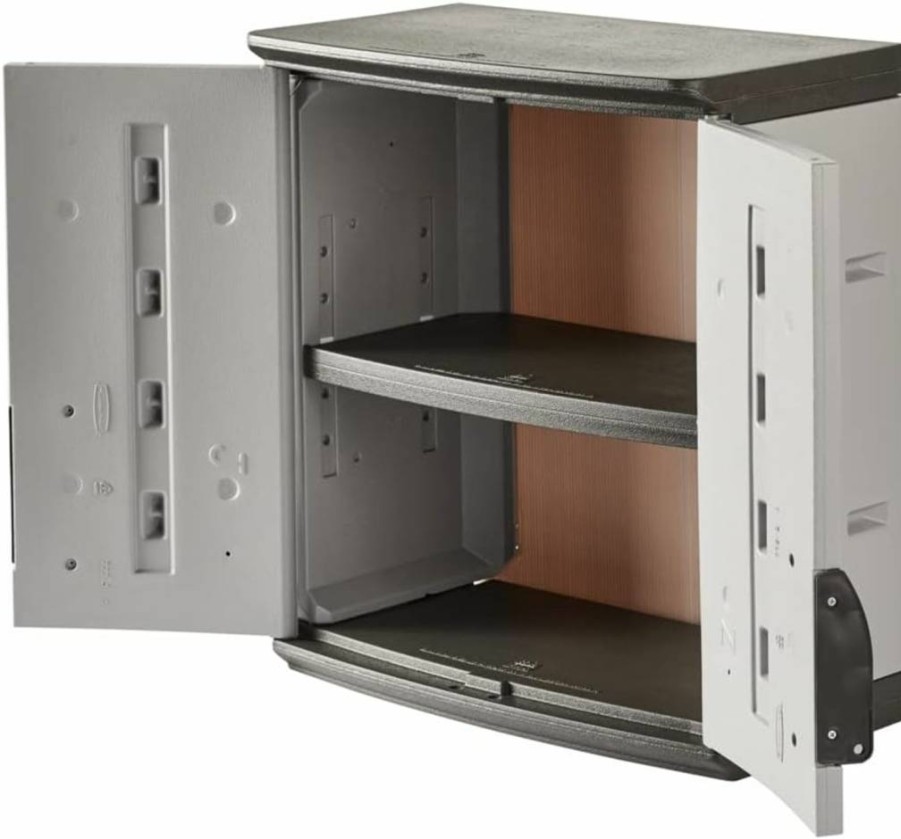 Rubbermaid 5-Shelf Freestanding Storage Cabinet with Lockable Doors - 690 lbs Capacity, Ideal for Garage, Outdoor, Garden Tools, Toys, and Pool Accessories - Gray