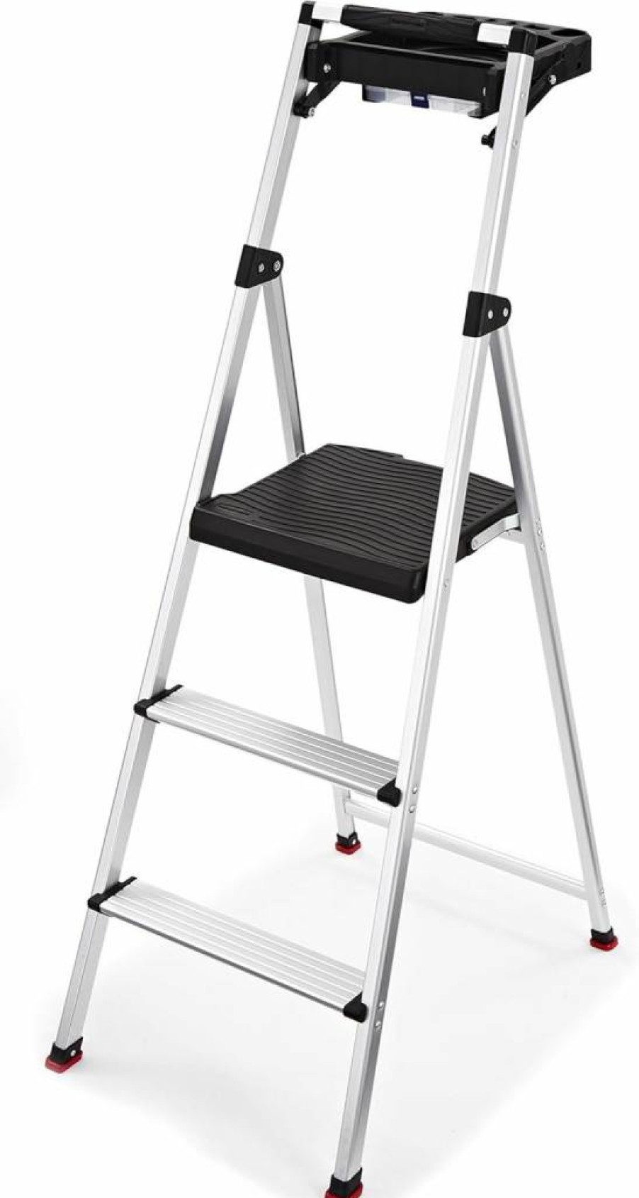 Rubbermaid 3-Step Aluminum Folding Ladder, Lightweight Silver Step Stool with Project Tray, No Assembly Required, Meets US Safety Standards