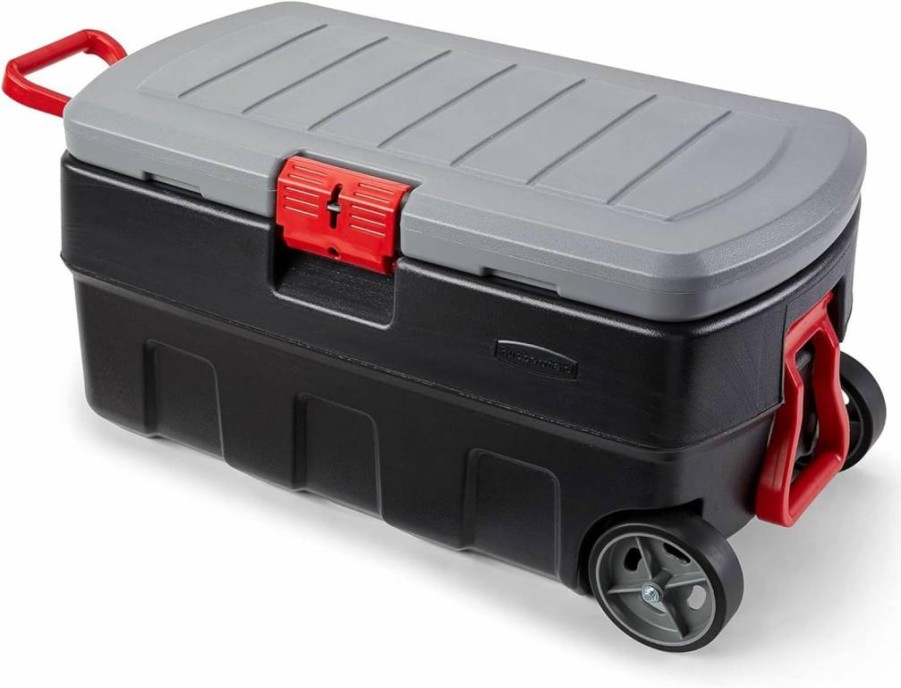 Rubbermaid 48-Gallon Black ActionPacker Storage Box with Lockable Latches for Indoor & Outdoor Use - Garage, Home, Backyard Organization Container
