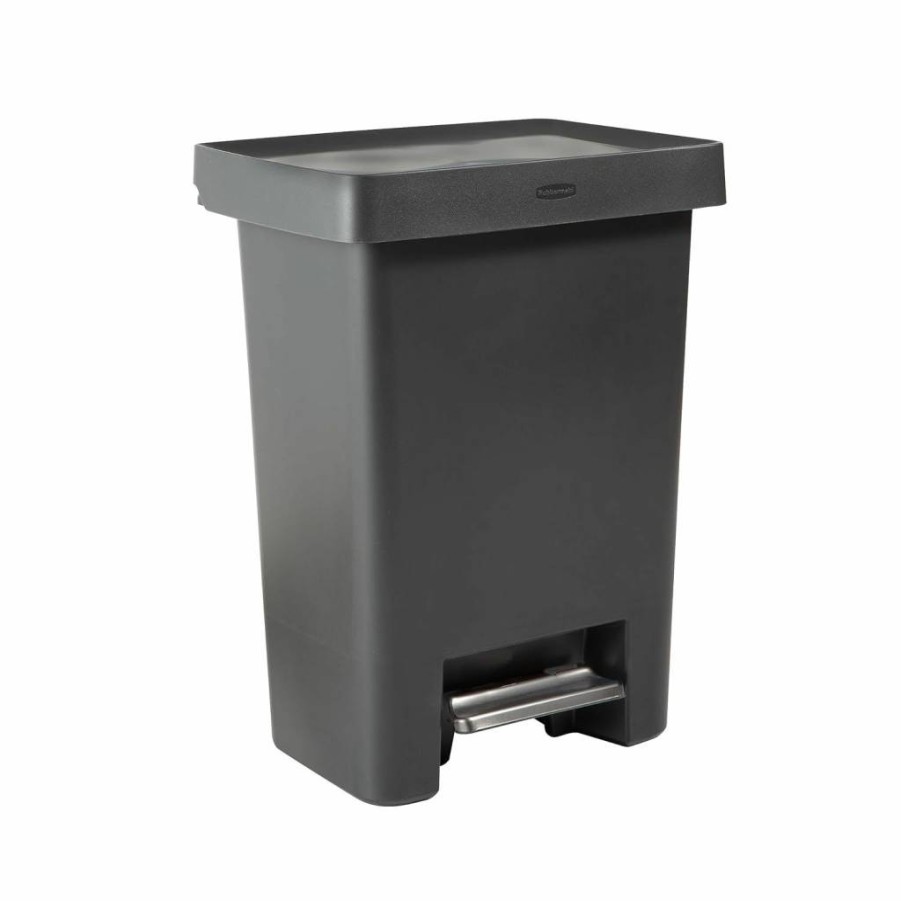 Rubbermaid Premier 19 Gallon Step-On Trash Can with Lid Lock, Dual Stream Recycling Bin, Quiet Close Stainless Steel Kitchen Wastebasket for Home, Garage, Apartment - Charcoal