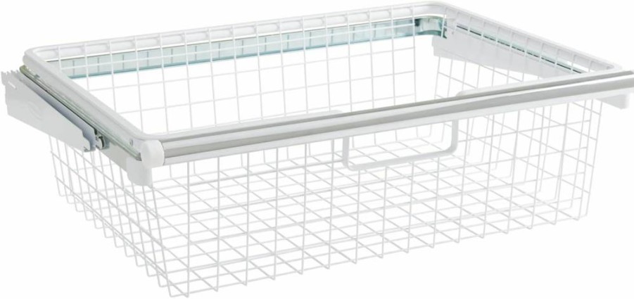 Rubbermaid White Sliding Drawer Basket - Sturdy Organizer for Closet, Bathroom, Laundry, Pantry & Mudroom Storage Solutions