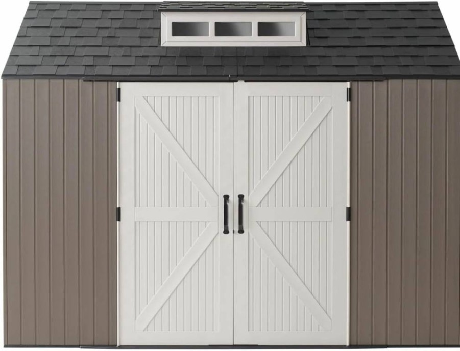 Rubbermaid 7x10 Ft. Brown Resin Outdoor Storage Shed with Floor – Weather-Resistant for Lawn Mowers, Bikes, Pool Supplies & Backyard Equipment Organization