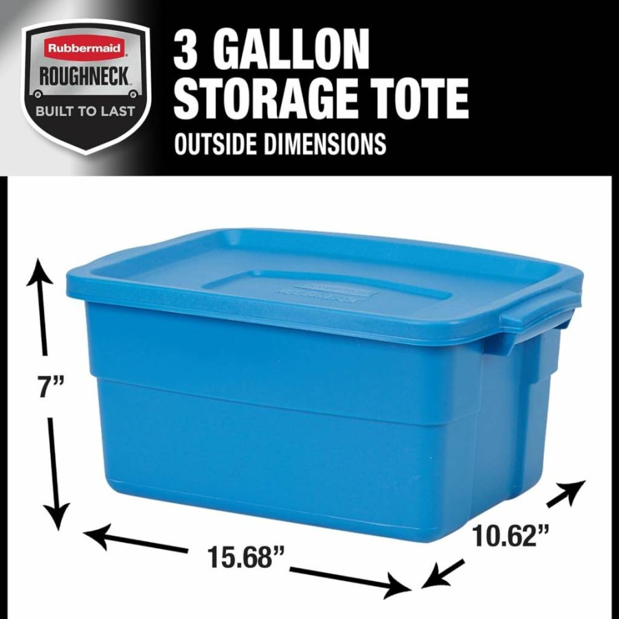 Rubbermaid Roughneck 3 Gallon Storage Totes, 6-Pack Stackable Plastic Bins with Lids for Home, Office, and Tool Organization, Heritage Blue