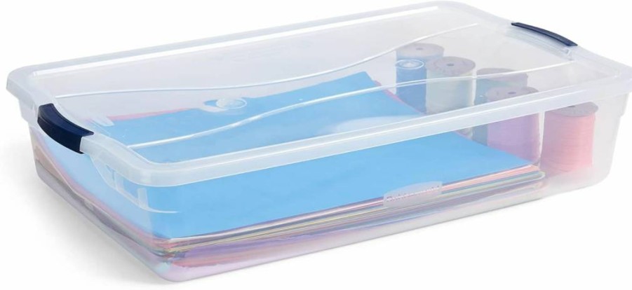 Rubbermaid 74 Quart Clear Storage Bins with Latching Lids - 4-Pack Stackable BPA-Free Plastic Containers, Nesting Trays, Made in USA