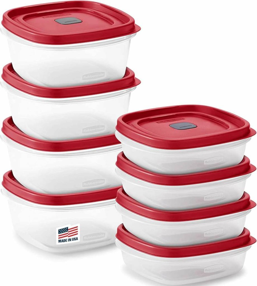 Rubbermaid 16-Piece BPA-Free Plastic Food Storage Containers with Red Vented Lids - Microwave & Dishwasher Safe for Meal Prep, Leftovers, and Kitchen Organization
