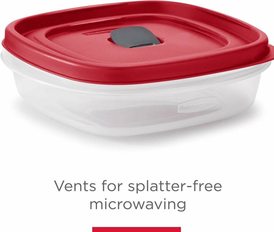 Rubbermaid 16-Piece BPA-Free Plastic Food Storage Containers with Red Vented Lids - Microwave & Dishwasher Safe for Meal Prep, Leftovers, and Kitchen Organization