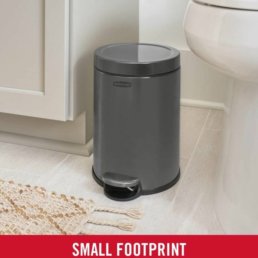 Rubbermaid 2.6-Gallon Slim Stainless Steel Trash Can - Space-Saving Design for Bathroom, Office, or Home