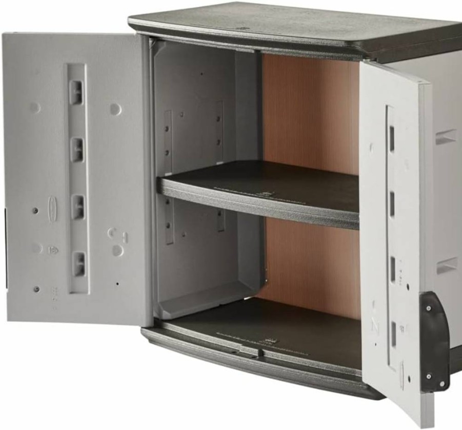 Rubbermaid 3-Shelf Lockable Storage Cabinet - Wall Mounted Garage Organizer for Tools, Car Accessories & Cleaning Supplies, 150 lbs Capacity, Gray, Indoor/Outdoor Use