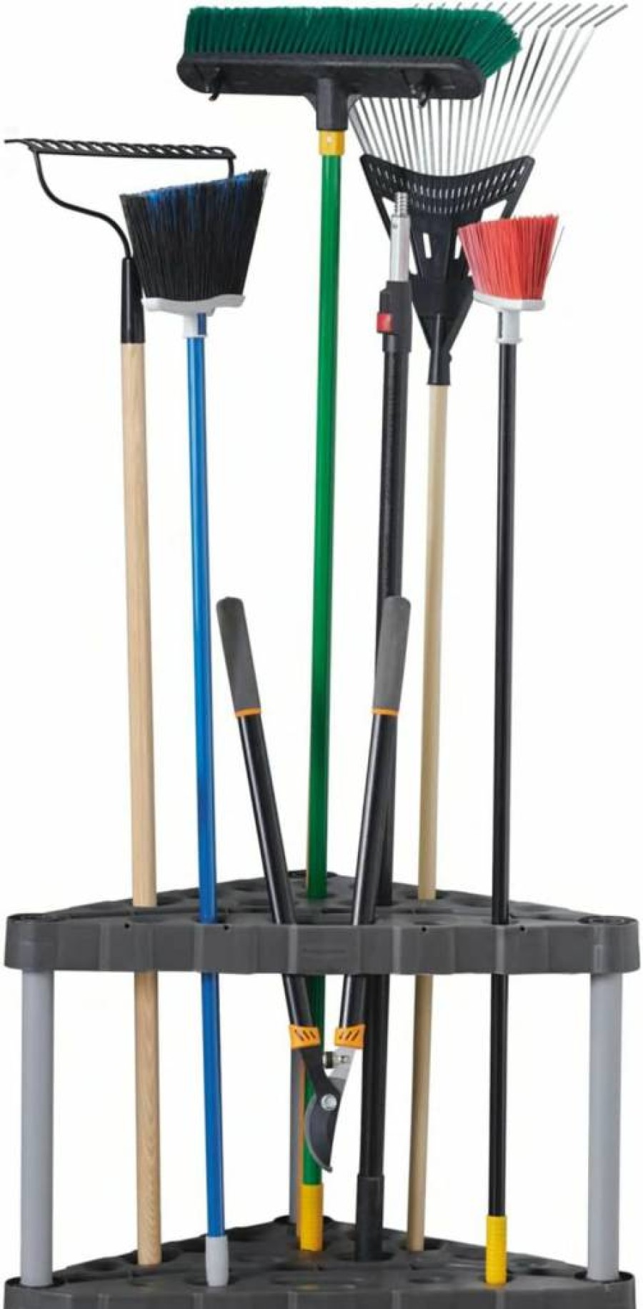 Rubbermaid Heavy-Duty Garage Tool Organizer Rack – Sturdy Plastic Corner Storage for Brooms, Rakes, Shovels & Long-Handled Tools, Easy Assembly for Home, Shed & Outdoor Use (Holds Up to 30 Tools)