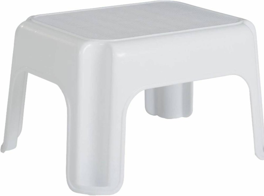 Rubbermaid 9.5-Inch White Plastic Step Stool for Kids and Adults - Non-Slip Kitchen, Bathroom, Laundry, Garage Stool